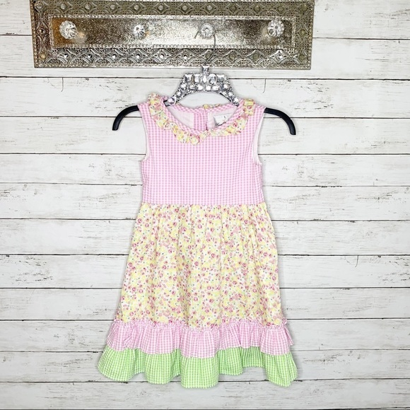 Rare Editions Plaid Ruffle Floral Easter Dress Size Girl 6X - Picture 1 of 5